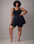 Flowy Racerback Swim Dress with Built-In Long Shorts