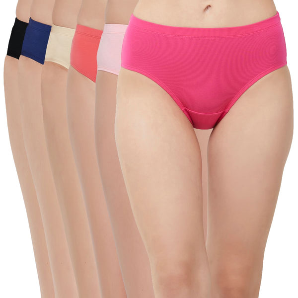 High Rise Full Coverage Solid Colour Cotton Stretch Hipster Panty (Pack of 6)-6FCB-19