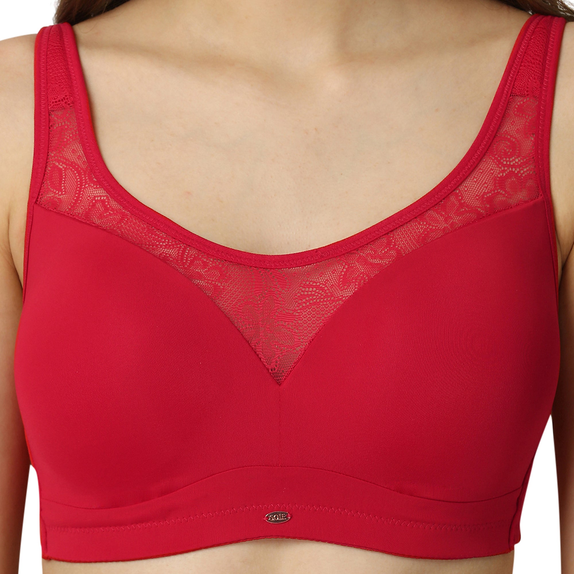 Full Coverage Padded Non Wired Bra With Lace Detailing- CB-132