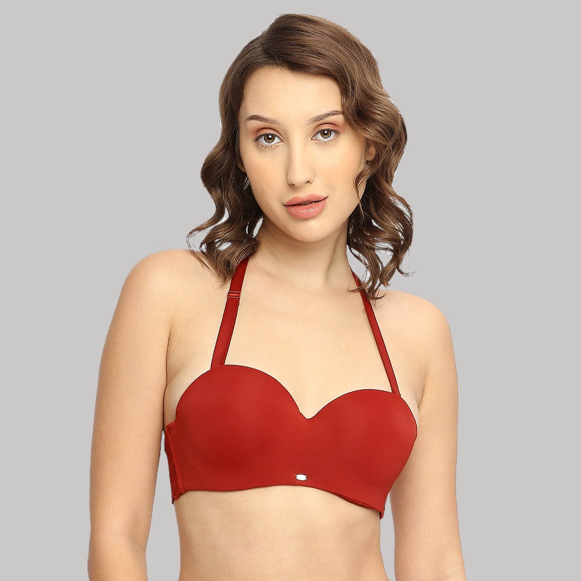 SOIE Woman - Padded Wired Medium Coverage Strapless Halter Neck Multiway Lace Bra - -for Women