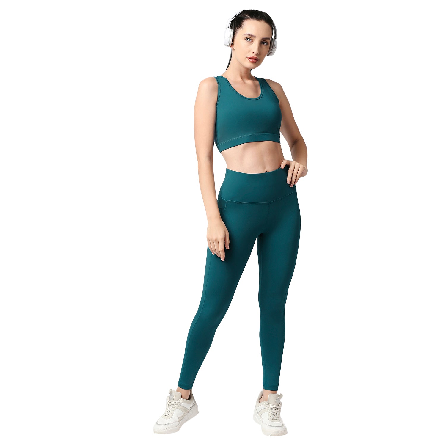 Set of Medium Impact Racerback Sports Bra and High Waist Ankle Length Sports Leggings With Pockets SET AT-1 AT-2