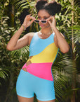 Colour Blocked Asymmetric Swimsuit with Bow Detailing-AQS-22