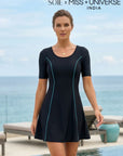 Half-Sleeve Princess Line Swim Dress with Inner Shorts