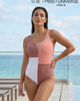 Three-Tone Mesh Front Padded Sleeveless Monokini