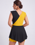 Colour Block V-Neck Skirted Swimsuit with Hot Pants