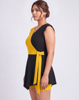 Colour Block V-Neck Skirted Swimsuit with Hot Pants