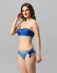 Padded Bandeau Bikini Set With Removable Jeweled Brooch-AQS-11