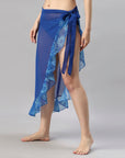 Blue Solid and Printed Wrap Around Sarong Cover Up - AQS-13