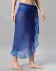 Blue Solid and Printed Wrap Around Sarong Cover Up - AQS-13