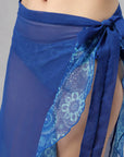 Blue Solid and Printed Wrap Around Sarong Cover Up - AQS-13