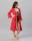 Full Bell Sleeves Front Open Metallic Gold Robe Cover Up-AQS-16