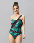 One-shoulder Tropical Butterfly Print Monokini Swimsuit-AQS-17