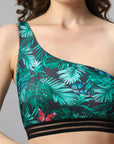One-shoulder Tropical Print Bikini Set Swimsuit-AQS-18