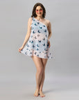 One Shoulder Butterfly Print White Cover Up Dress-AQS-20
