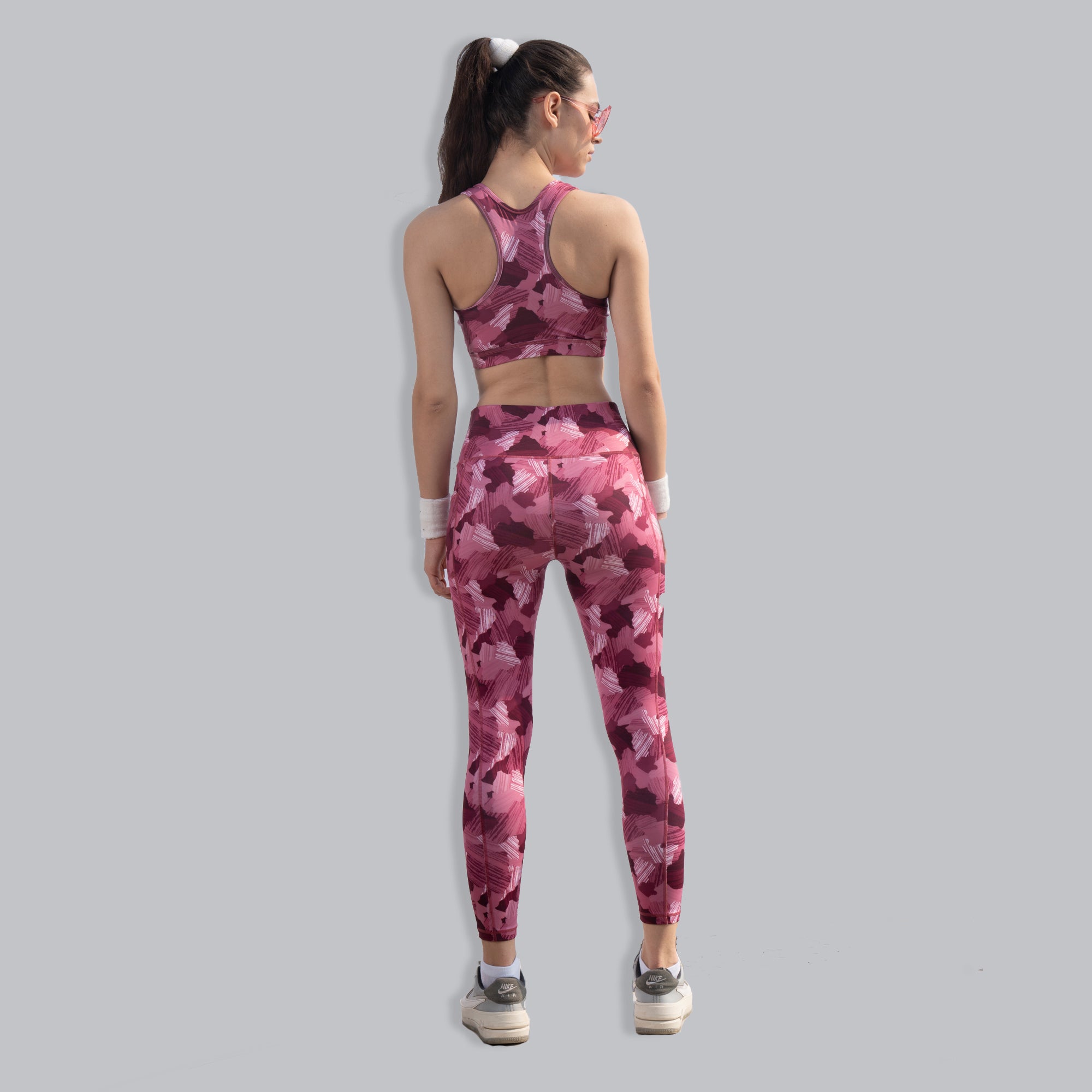 Set of Medium Impact Racerback Sports Bra with High Waist Ankle Length Sports Leggings With Pocket SET AT-3 AT-4