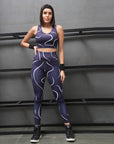 Soie Women's Medium Impact Quick Dry Racerback Printed Athleisure Sports Bra with High Waist Ankle Length Leggings With Side Pockets SET AT-3 AT-4