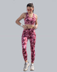 Set of Medium Impact Racerback Sports Bra with High Waist Ankle Length Sports Leggings With Pocket SET AT-3 AT-4