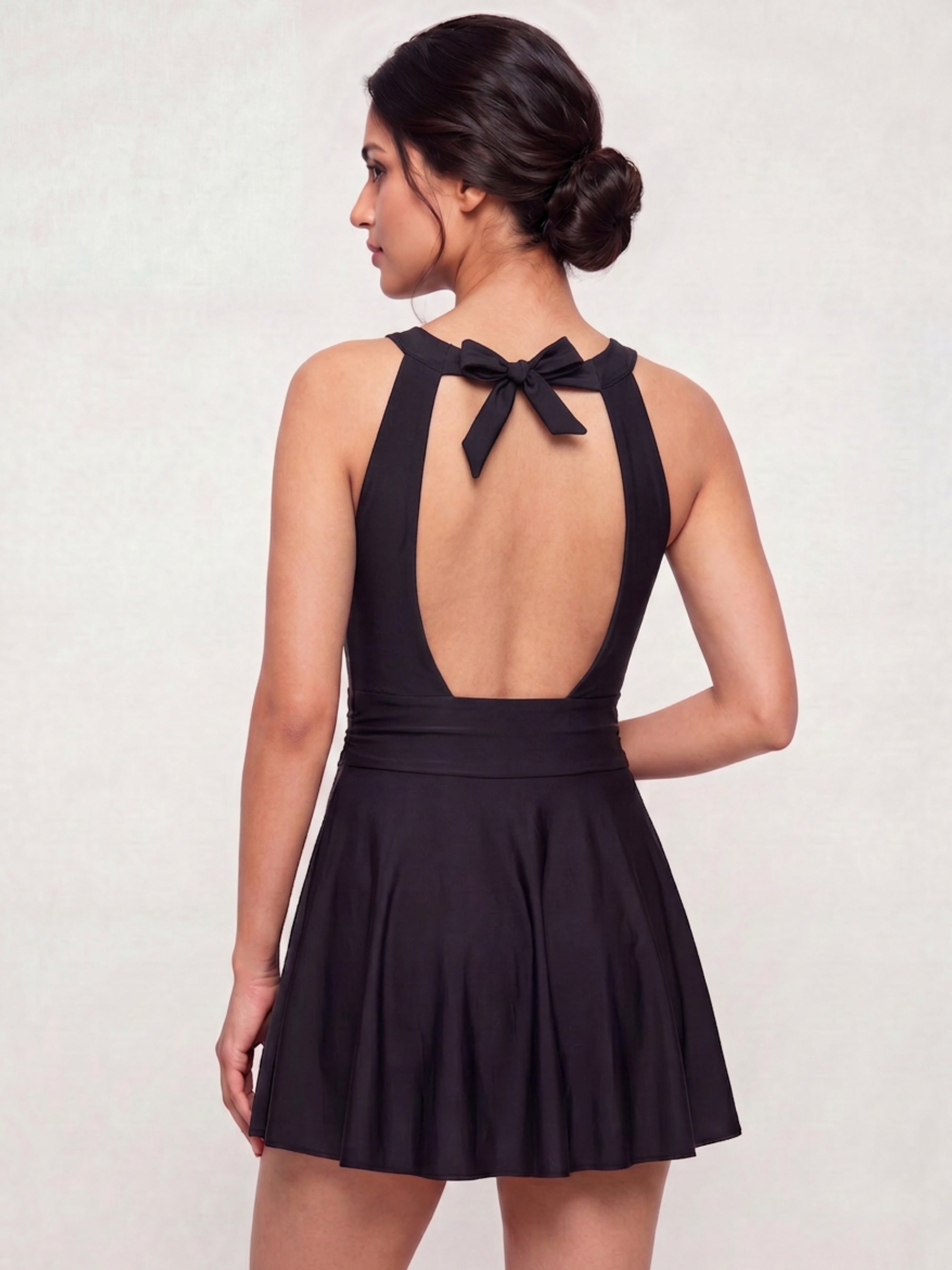 Mesh Detail Removable Pad Swim Dress with Shorts