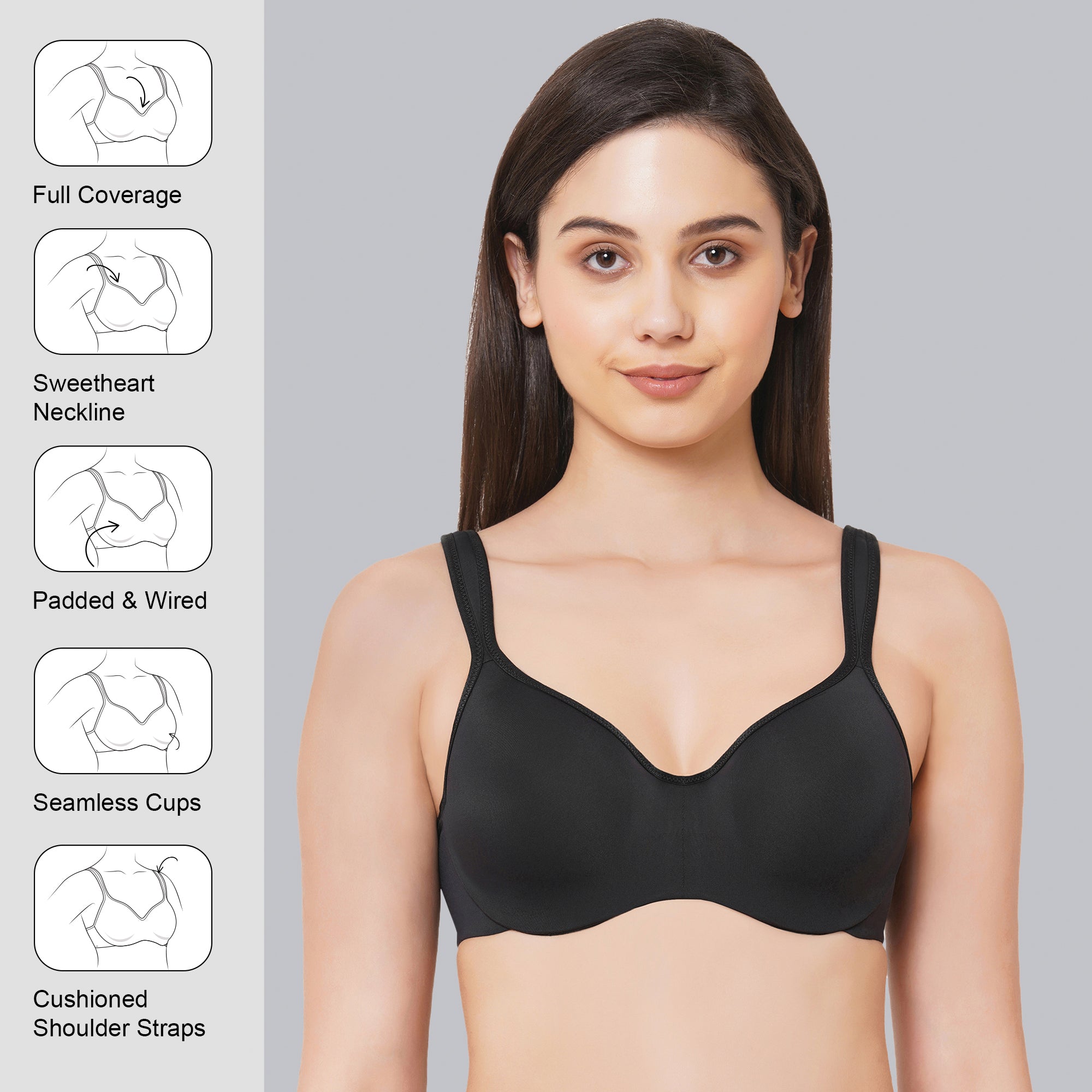 Padded Wired Full Coverage Seamless Cups Sweetheart Neckline Bra-CB-130