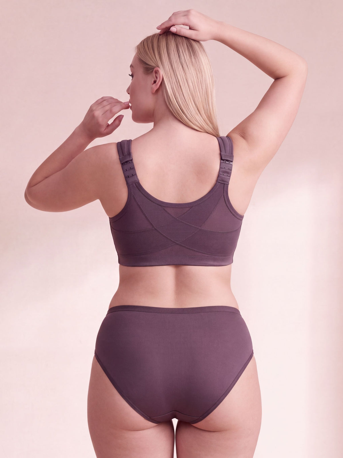 Front Closure Full Coverage Non Padded Non Wired Bra with High Waist Full Coverage Ultra Soft Mesh Panel Brief