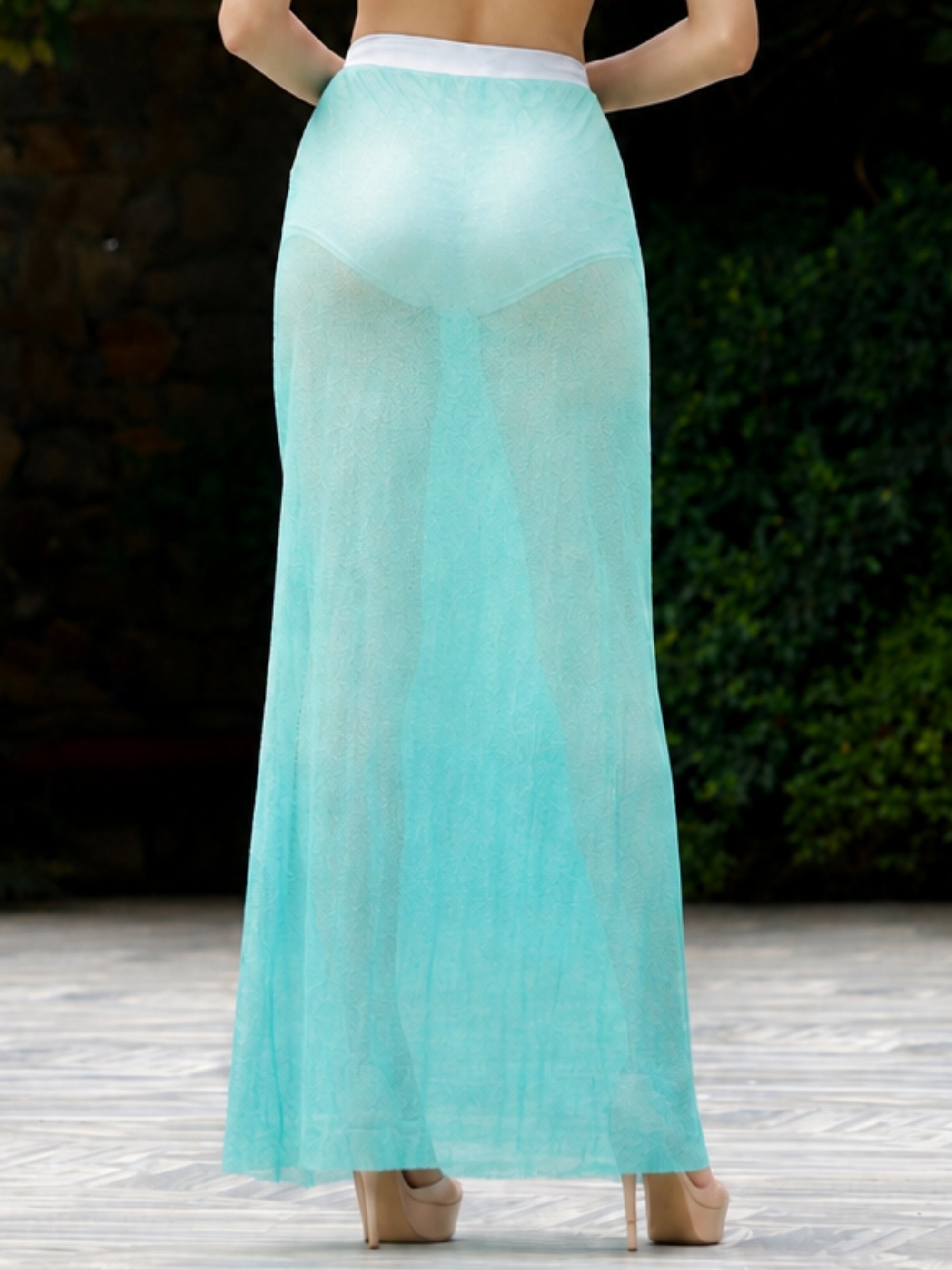 Full Length Ombre Print Overlap Skirt with Side Slit