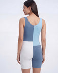 Three-Tone Padded Above-Knee Colour Block Swimsuit