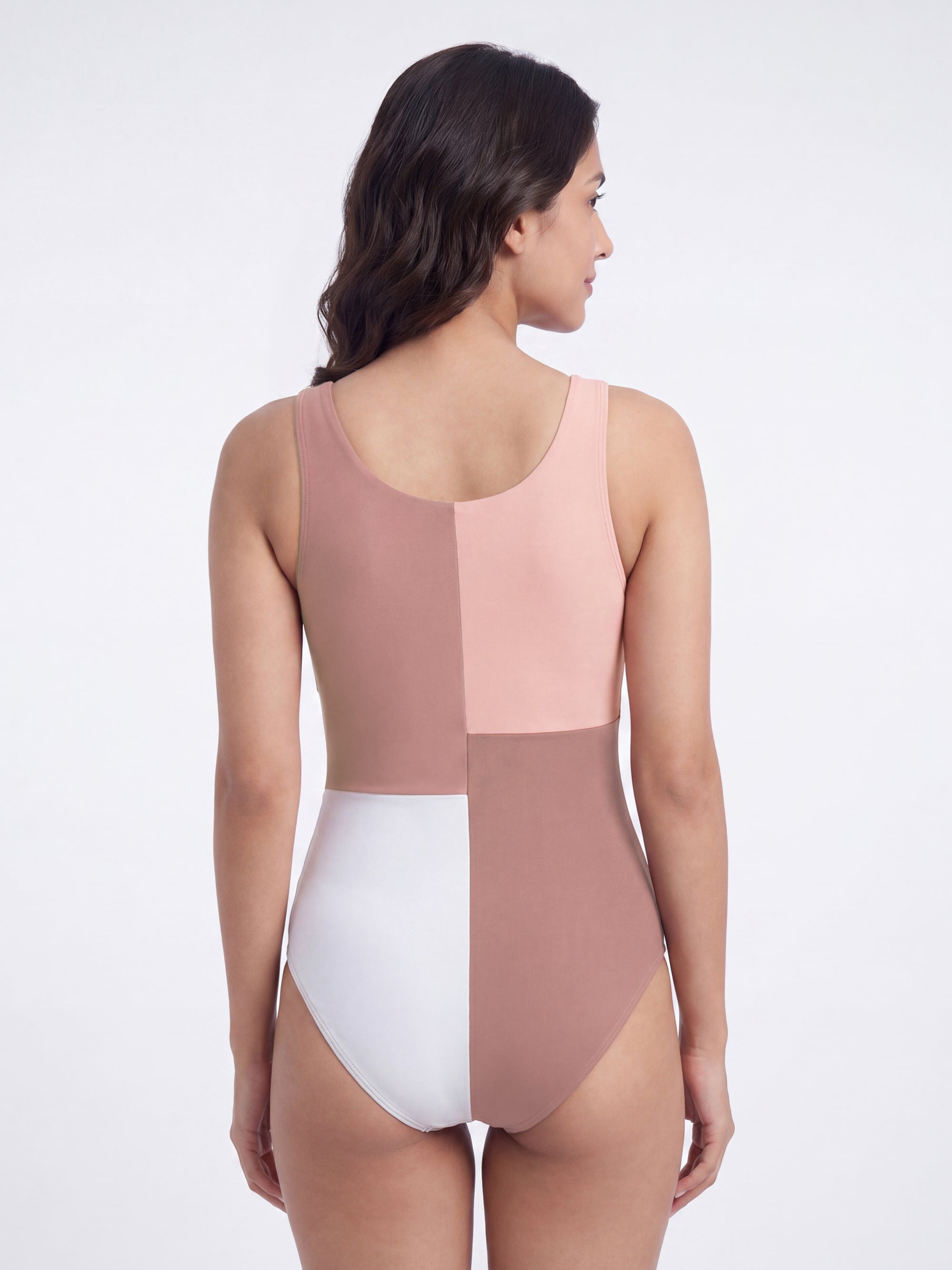 Three-Tone Mesh Front Padded Sleeveless Monokini