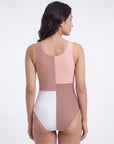 Three-Tone Mesh Front Padded Sleeveless Monokini