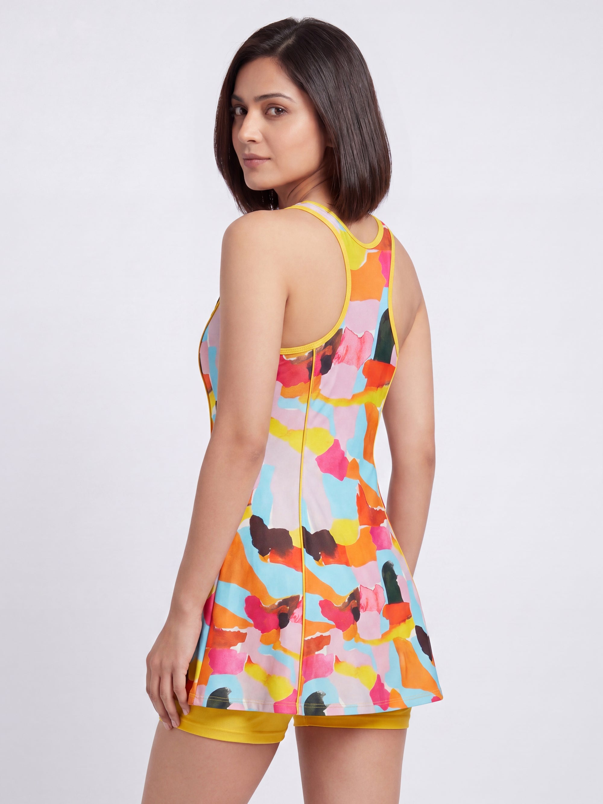Flowy Racerback Swim Dress with Built-In Shorts