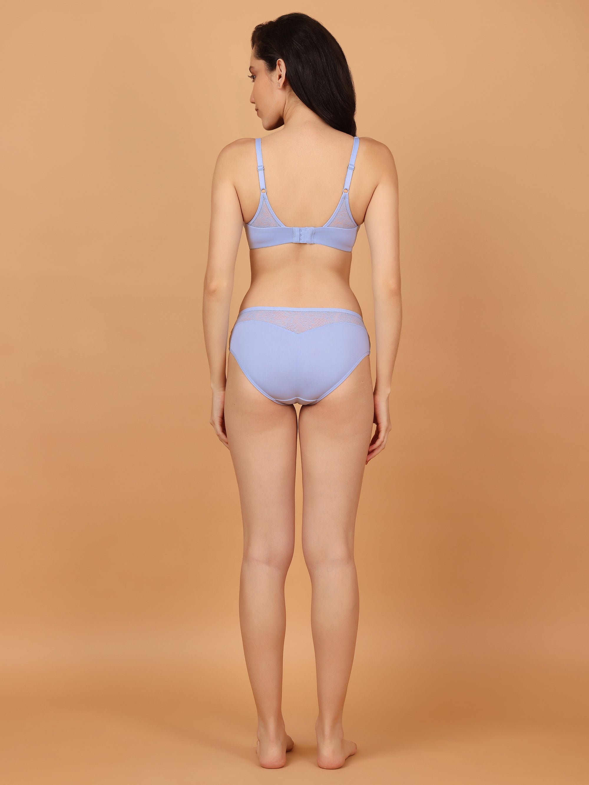 Full Coverage Padded Bra and Mid Rise Brief With Lace Detailing