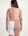 Three-Tone Padded Above-Knee Colour Block Swimsuit