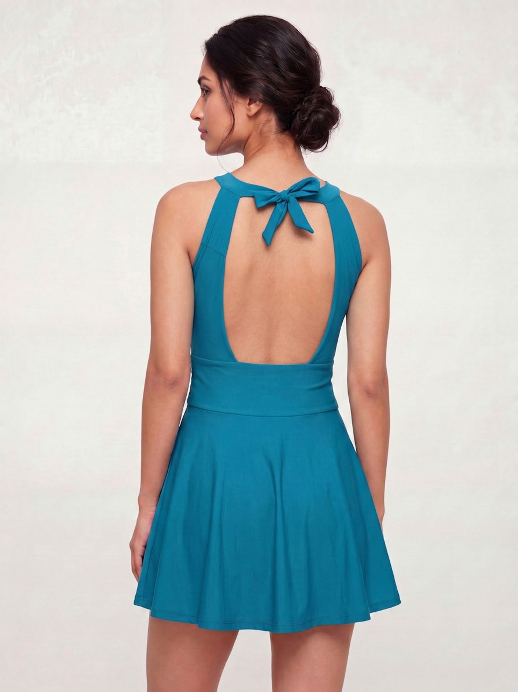 Mesh Detail Removable Pad Swim Dress with Shorts