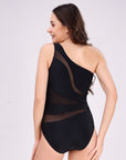 Mesh Panelled One-shoulder Removable Cups Monokini Swimsuit-AQS-8