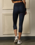 High waist 3/4th Length Capri Sports Leggings with Mesh Side Pockets-AT-11