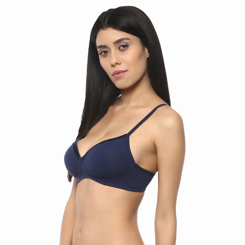 Buy Cotton Padded Non-Wired Striped Teen Bra In Blue Online India