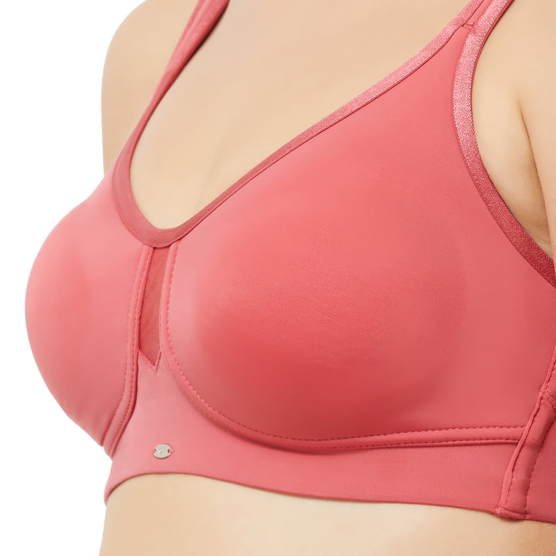 Entyinea Womens Satin Minimizer Bra Comfort-Strap Wireless Full-Coverage  Bra Pink 42