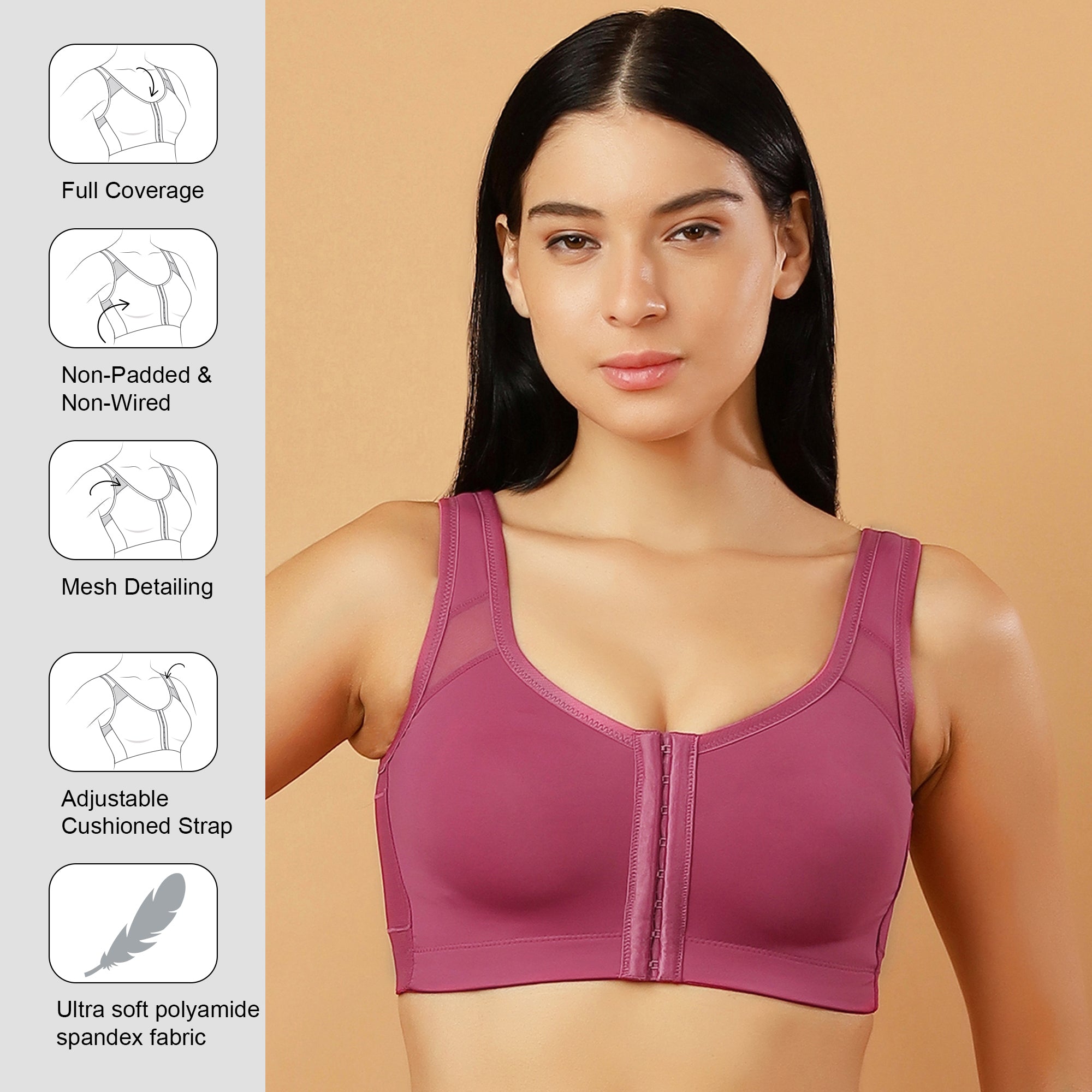 Front Closure Full Coverage Non Padded Non Wired Bra