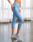 High waist 3/4th Length Capri Sports Leggings with Mesh Side Pockets-AT-11