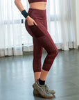 High waist 3/4th Length Capri Sports Leggings with Mesh Side Pockets-AT-11