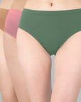 High Rise Full Coverage Solid Colour Cotton Stretch Hipster Panty (Pack of 3)
