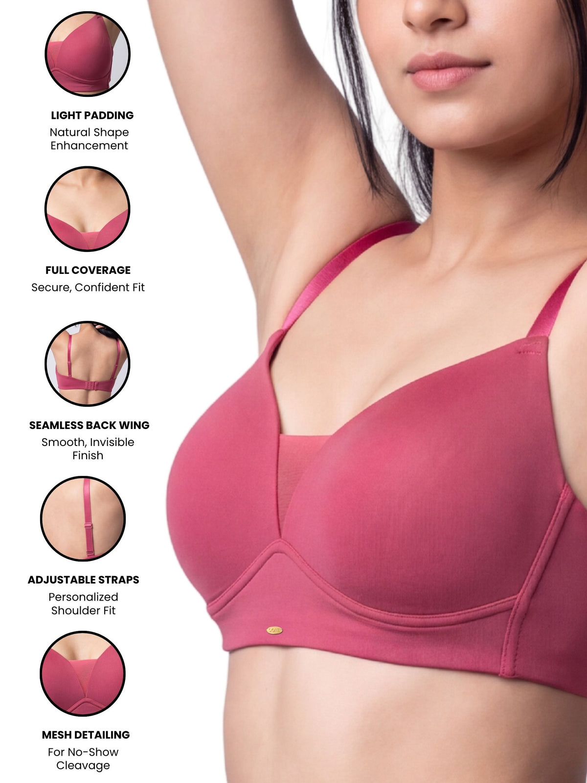 Lightly Padded Full Coverage Bra with Breezy Mesh Detail