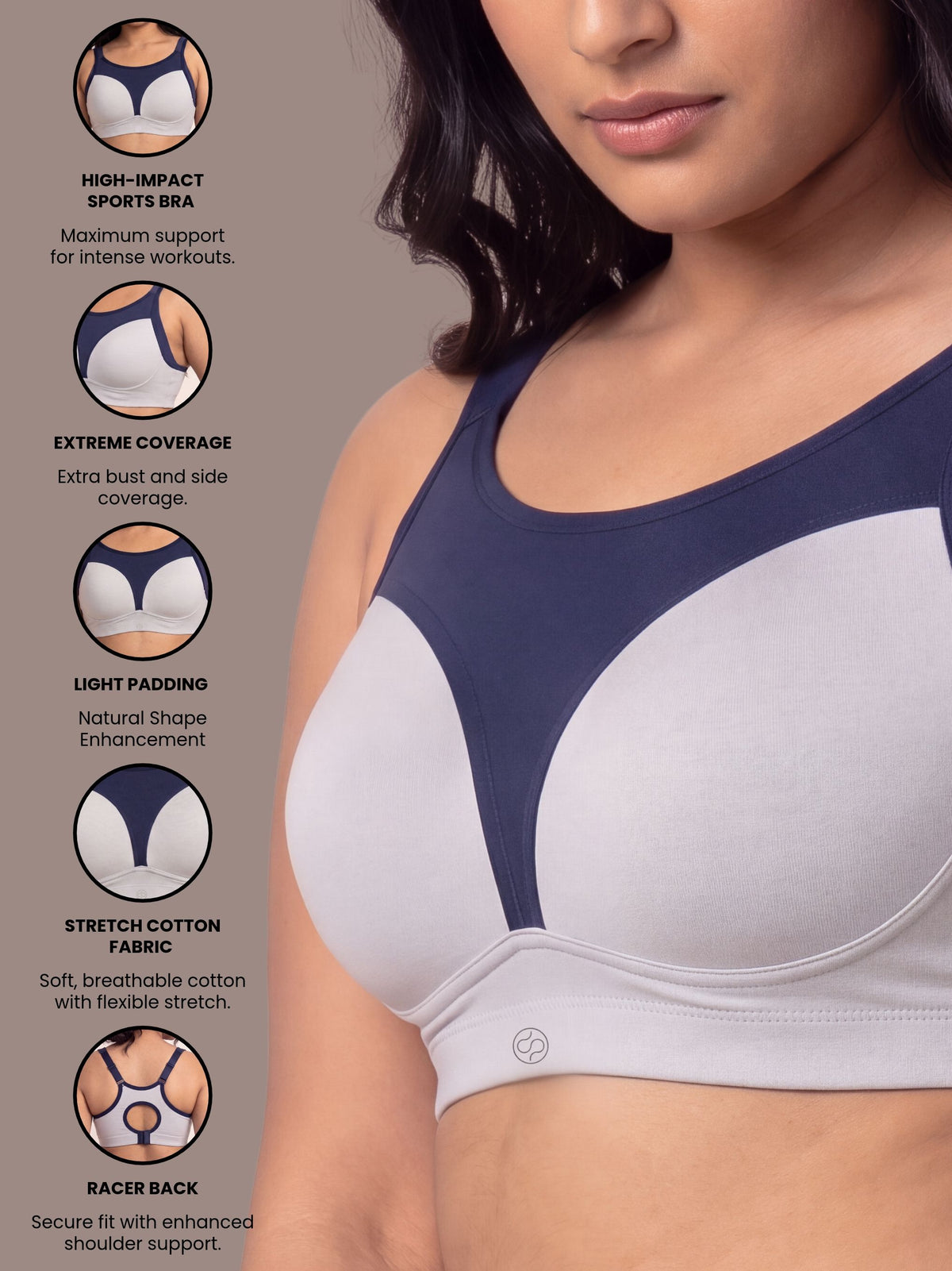 Extreme Coverage High Impact Lightly Padded Non Wired Sports Bra