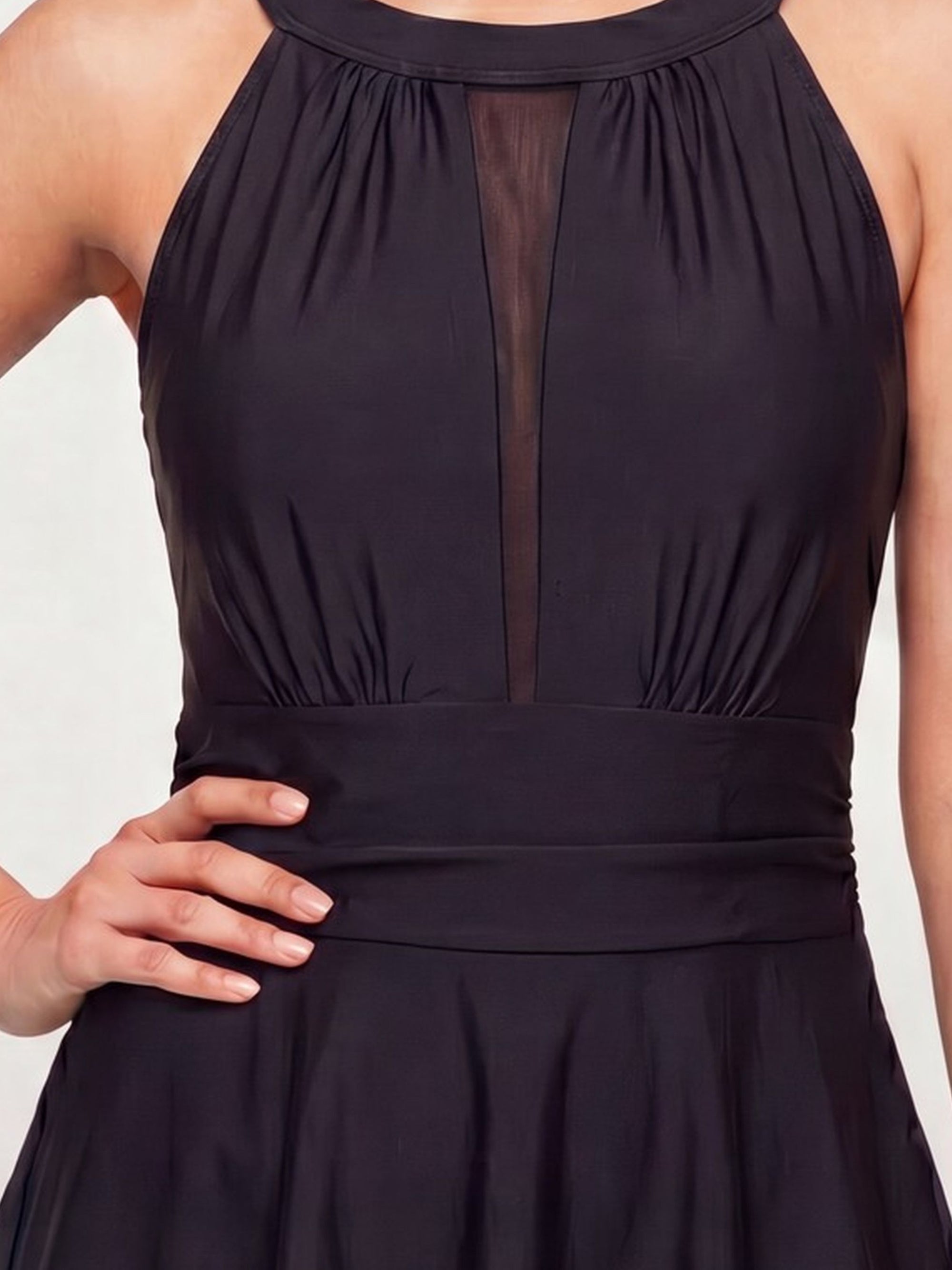 Mesh Detail Removable Pad Swim Dress with Shorts