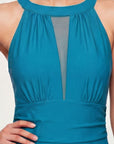 Mesh Detail Removable Pad Swim Dress with Shorts