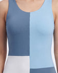 Three-Tone Padded Above-Knee Colour Block Swimsuit