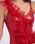 One-Shoulder Diagonal Ruffle Shimmer Monokini