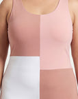 Three-Tone Padded Above-Knee Colour Block Swimsuit
