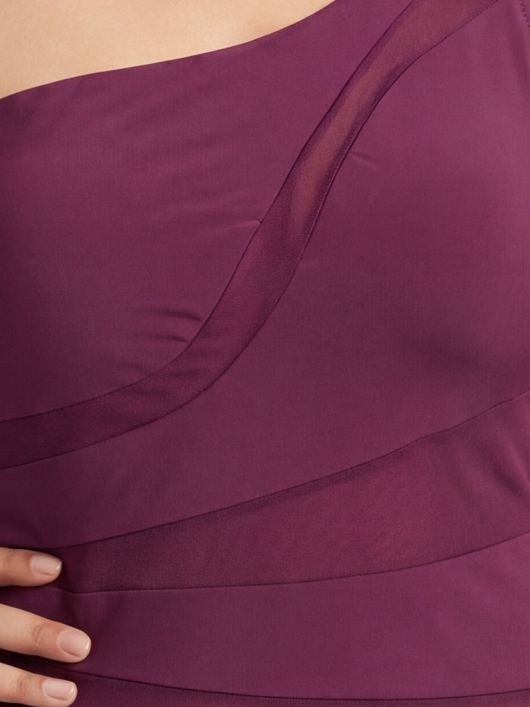 One-Shoulder Mesh Panel Monokini with Removable Padding