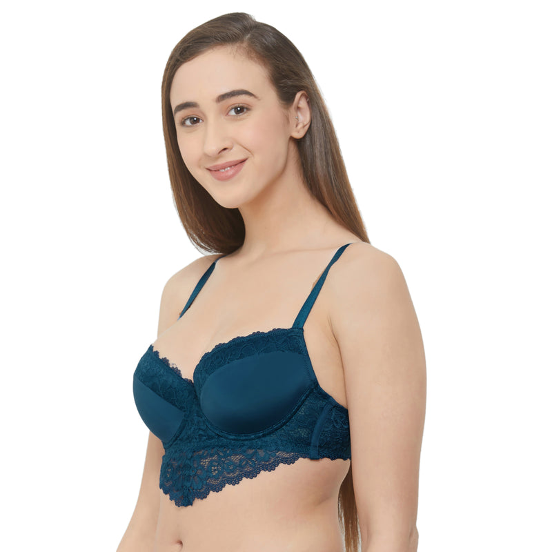 Semi/Medium Coverage Padded Wired Lace Demi Cup Bra (Pack Of 2)
