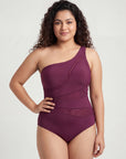 One-Shoulder Mesh Panel Monokini with Removable Padding